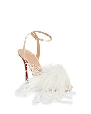 Christian Louboutin Miss Z Loubipoupi Feather Embellished Ankle Strap Sandal - White