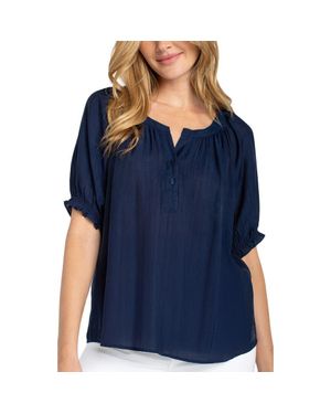 Liverpool Jeans Company Crinkled Puff Sleeve Top - Blue