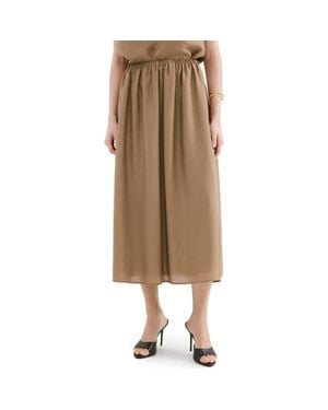 Mango Gathered A-Line Midi Skirt - Brown