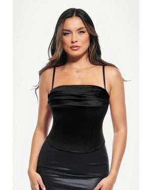 Popilush Draped Sculpting Floral-Print Camisole Top - Black