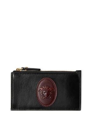 Versace Medusa Leather Zip Card Case - Black
