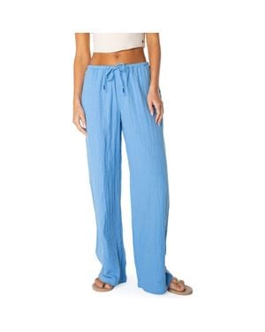 Roxy Iyla Cotton Crinkle Gauze Wide Leg Pants - Blue