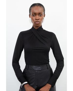 Karen Millen Jersey And Georgette Mix High Neck Top - Blue
