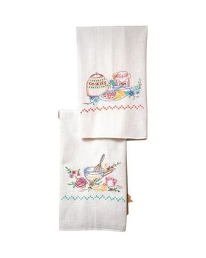 Modern Prairie Baking & Cookies Embroidered Tea Towels, Set Of 2 - White