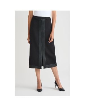 Ming Wang Faux Leather Trim Stretch Ponte Skirt - Black