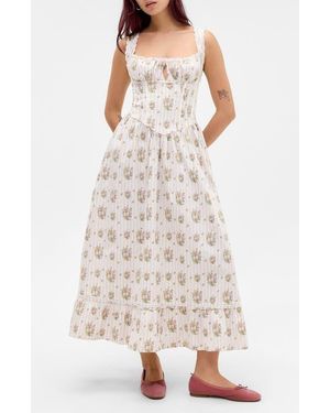 BDG Gabriette Floral Tie Front Maxi Dress - White