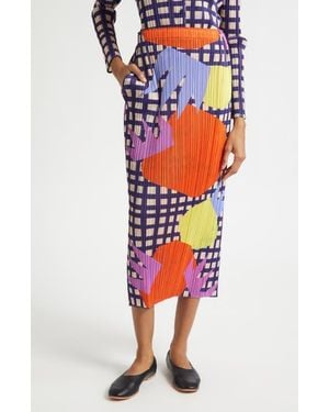 Issey Miyake Market Plissé Midi Skirt - Red
