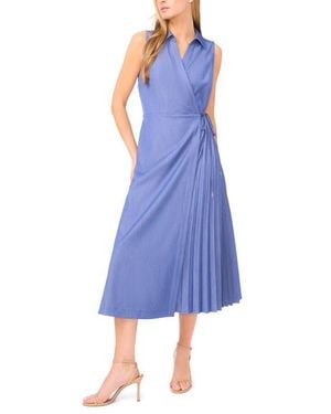 Halogen® Pleated Faux Wrap Dress - Blue