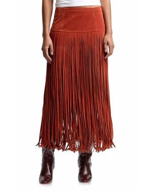 Avec Les Filles Fringe Maxi Skirt - Red