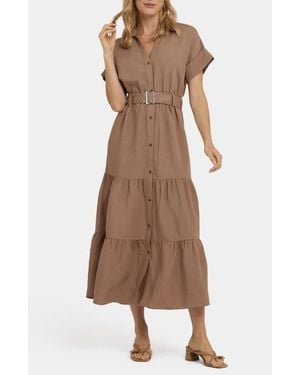 NYDJ Tiered Linen Blend Shirtdress - Brown