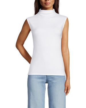 Lands' End Cap Sleeve Drapey Rib Fitted Funnel Neck Tank - Multicolor