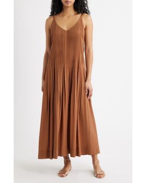 Moon River Pleated Maxi Sundress - Brown