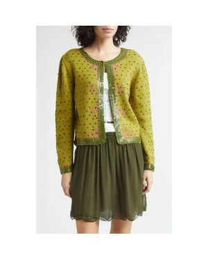 Bode Fairyfloss Beaded Wool & Cashmere Cardigan - Green