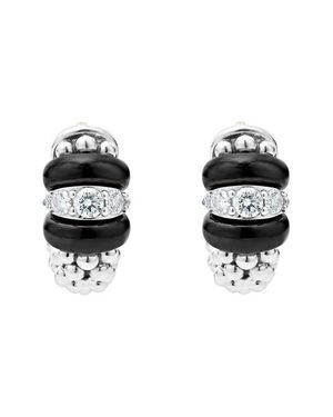 Lagos Caviar Diamond Huggie Hoop Earrings - Black