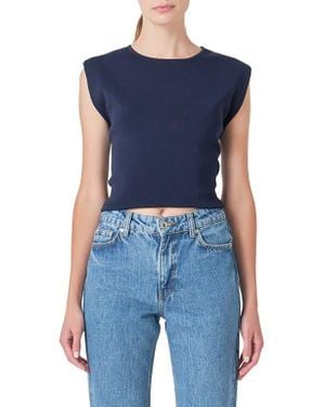 Endless Rose Cutout Padded Shoulder Crop Top - Blue