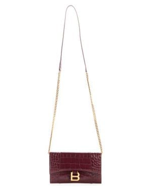 Balenciaga Hourglass Croc Embossed Patent Leather Wallet On A Chain - White