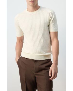 Mango Linen Blend Rib T-Shirt - White