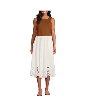 Lands' End Short Sleeve Linen Blend V-Neck Tee - White