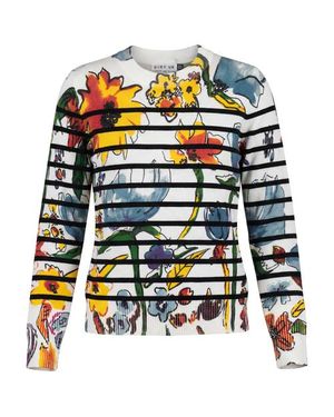 Birt UK Floral Stripe Pattern Ribbed Trim Knit Top - Multicolor