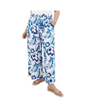 City Chic Resort Print Paperbag Waist Wide Leg Pants - Blue