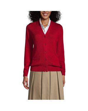 Lands' End School Uniform Cotton Modal Button Front Cardigan Sweater - Red