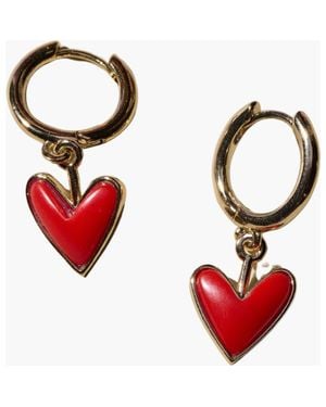 Nickel & Suede Sweetheart Huggie Earrings - Red