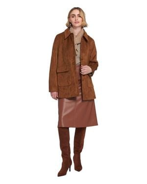 Elle Collection Faux Suede Car Coat Utility - Brown