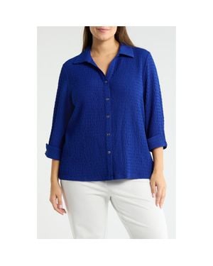 Kasper Ridge Knit Button-Up Shirt - Blue