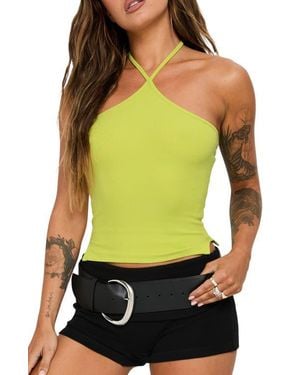 Princess Polly Baseline Rib Halter Top - Green
