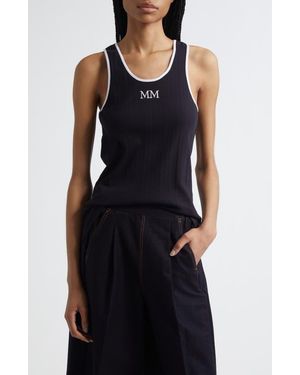 MM by Max Mara Sax Embroidered Logo Cotton Blend Tank - Black