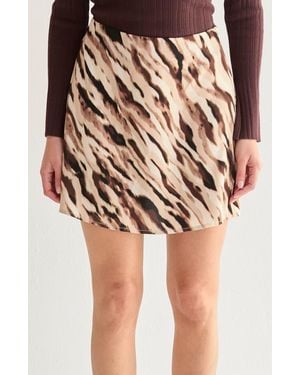 Crescent Abstract Animal Print Mini Skirt - Brown
