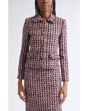 St. John Fringe Houndstooth Tweed Jacket - Red