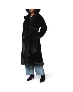 Splendid Lucia Tie Waist Faux Fur Coat - Black