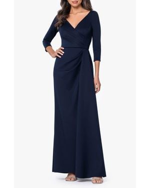 Xscape Evenings Ruched Scuba Knit Gown - Blue