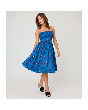 Unique Vintage 1950S Cotton Swing Dress - Blue