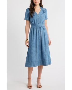 Caslon Cotton Chambray Midi Dress - Blue
