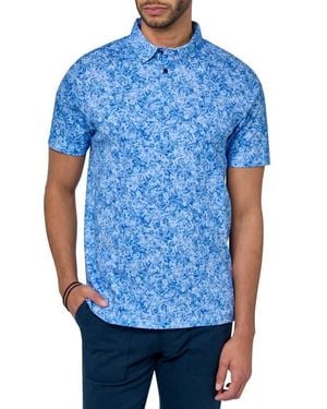 Brooklyn Brigade Slim Fit Abstract Floral Short Sleeve Polo - Blue