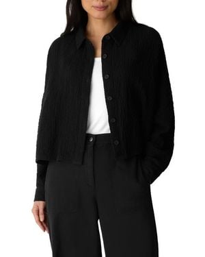 Eileen Fisher Organic Cotton Crepe Cropped Jacket - Black