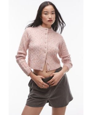 TOPSHOP Cable Stitch Cardigan - Pink