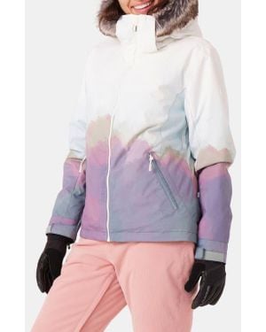 Roxy Jet Ski Technical Snow Jacket With Removable Faux Fur Trim & Hood - Gray