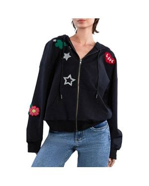 Billy T Birds Of A Feather Embroidered Zip-Up Graphic Hoodie - Black