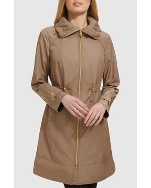 Cole Haan Travel Packable Hooded Rain Jacket - Brown
