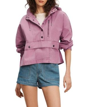 Veronica Beard Cunningham Half Snap Cotton Hoodie - Red