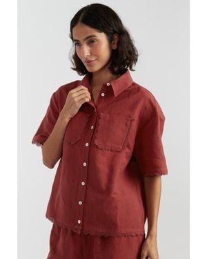 Chinti & Parker Linen-Blend Scallop Edge Shirt - Red