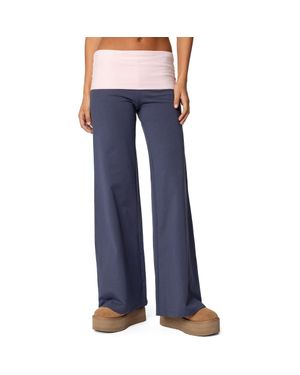 Edikted Foldover Contrast Wide Leg Pants - Blue