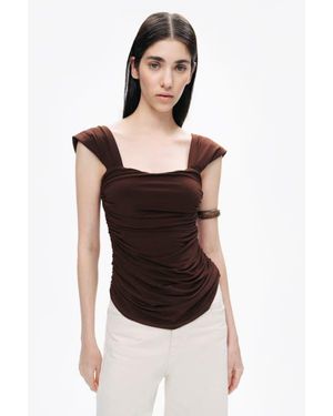 Nocturne Thick Strap Draped Detail Blouse - Black