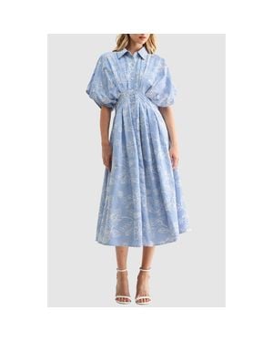 Mila + Mate Embroidered Stripe Midi Shirtdress - Blue