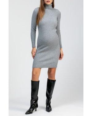 PIETRO BRUNELLI MATERNITY Celeste Long Sleeve Rib Maternity Body-Con Dress - Gray