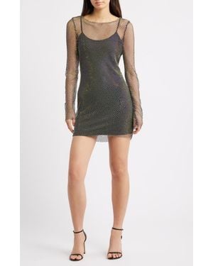 Jump Apparel Sheer Beaded Long Sleeve Minidress - Black