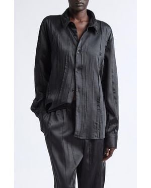 Courreges Oversize Crinkled Satin Button-Up Shirt - Blue